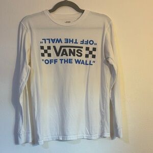 Vans off the wall large White Long Sleeve T shirt with Blue Graphics
